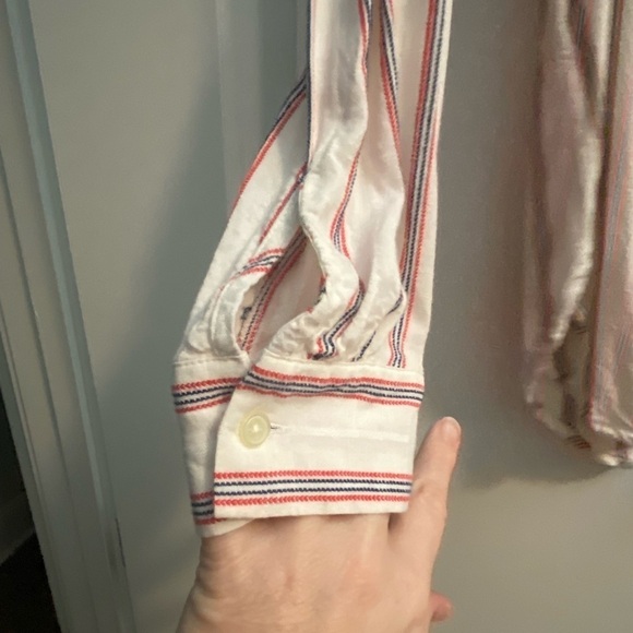 Loft size small lightweight button up- red, navy, and cream - Picture 4 of 8